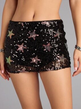 NWT Windsor Starry Night Sequin Mini Skort Black with Iridescent Star Print 🌟